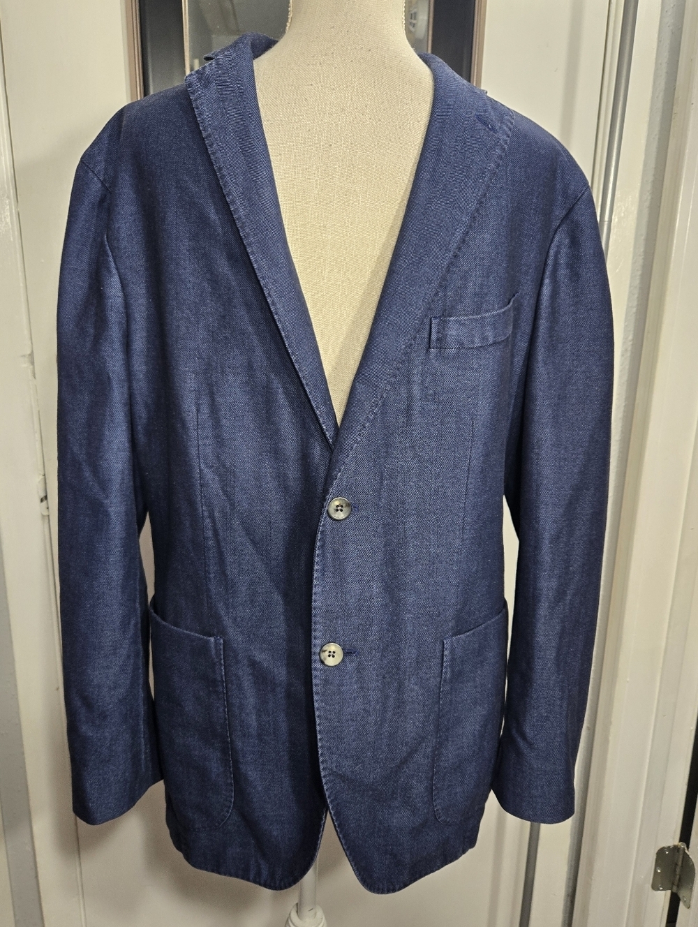 Boglioli Men's Cotton/polyester Blue Butron Up Blazer Size 52